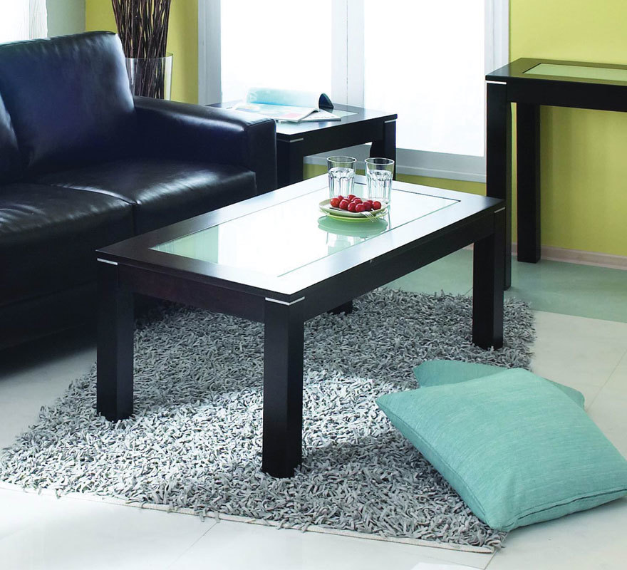Table basse ch&ecirc;ne et verre tremp&eacute; d&eacute;poli JERRI
