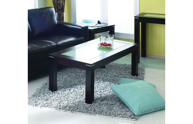 Table basse ch&ecirc;ne et verre tremp&eacute; d&eacute;poli JERRI
