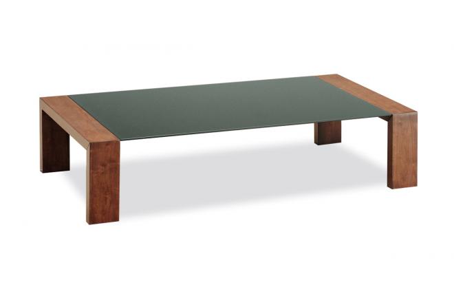 Table basse chocolat en ch&ecirc;ne et verre NEW CLARKSON