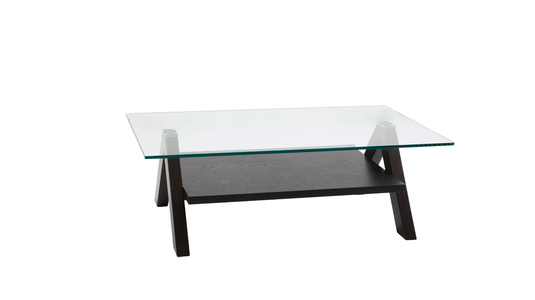Table basse de salon design rectangulaire BAILEY coloris weng&eacute; et plateau en verre tremp&eacute; image 1