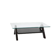 Table basse de salon design rectangulaire BAILEY coloris weng&eacute; et plateau en verre tremp&eacute; image pub1
