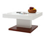 Table basse design laqu&eacute;e blanc et bois plateau ouvrant FUTURA