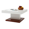 Table basse design laqu&eacute;e blanc et bois plateau ouvrant FUTURA
