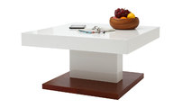 Table basse design laqu&eacute;e blanc et bois plateau ouvrant FUTURA