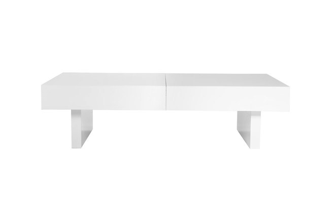 Table basse design laqu&eacute;e blanc plateaux ouvrants GISSY