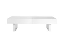 Table basse design laqu&eacute;e blanc plateaux ouvrants GISSY
