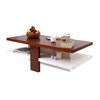 Table basse design laqu&eacute;e blanche et bois WILLOW