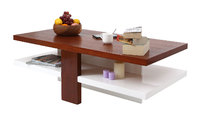 Table basse design laqu&eacute;e blanche et bois WILLOW