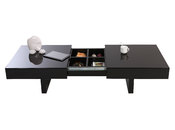 Table basse design laqu&eacute;e noire plateaux ouvrants GISSY