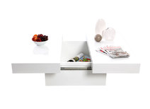 Table basse design plateaux ouvrants laqu&eacute; blanc LAUREEN