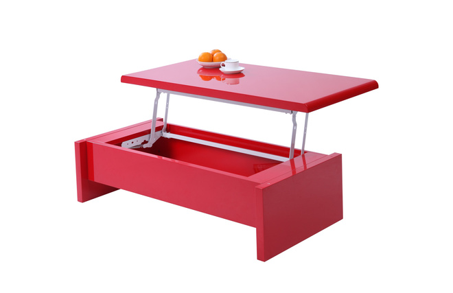 Table basse design relevable laqu&eacute;e rouge LOLA