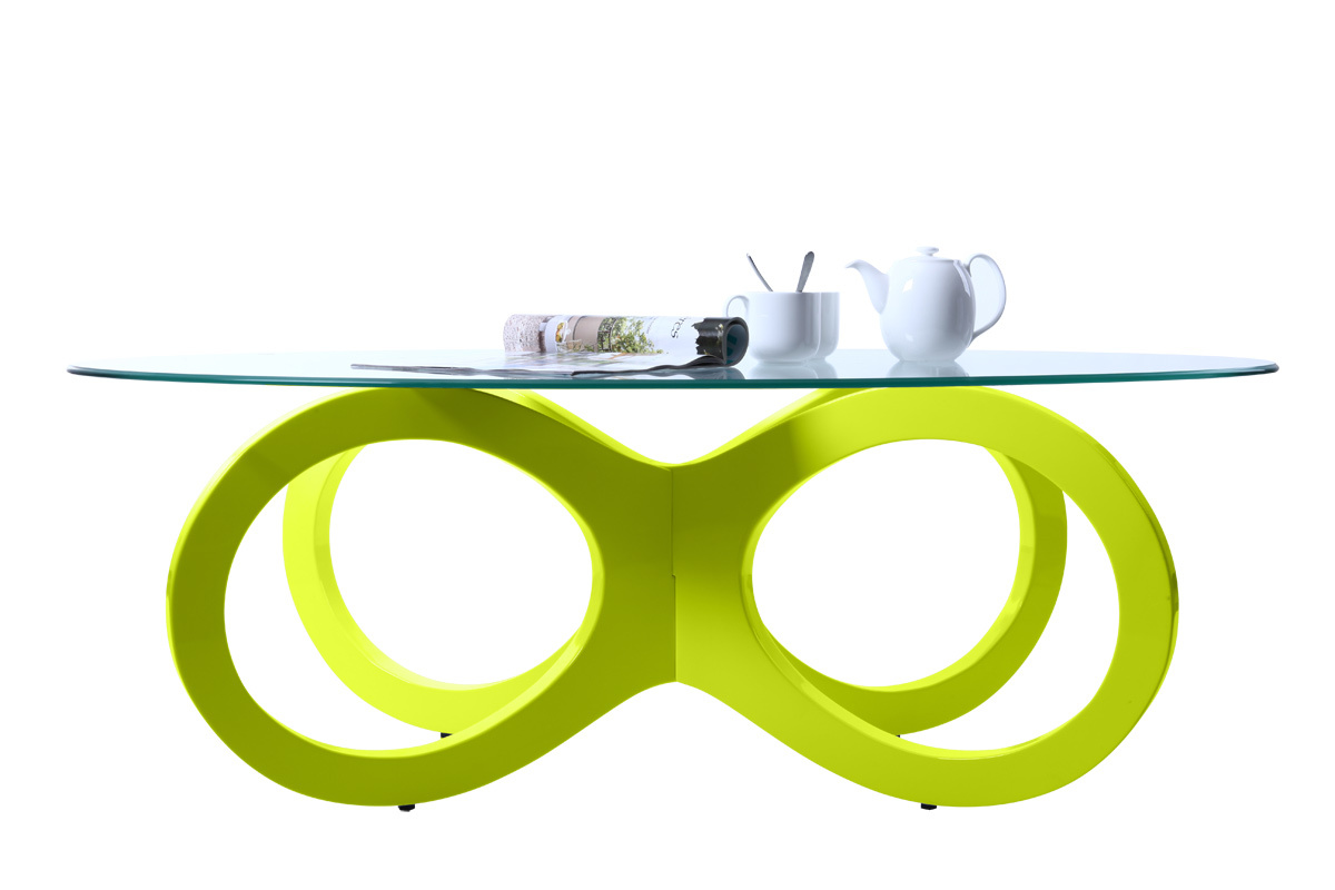 Table basse design verre vert anis BUTTERFLY