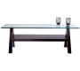 Table basse design weng&eacute; et plateau en verre tremp&eacute; rectangulaire Bailey