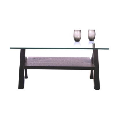 Table basse design weng&eacute; et pleateau en verre tremp&eacute; carr&eacute;e New Bailey