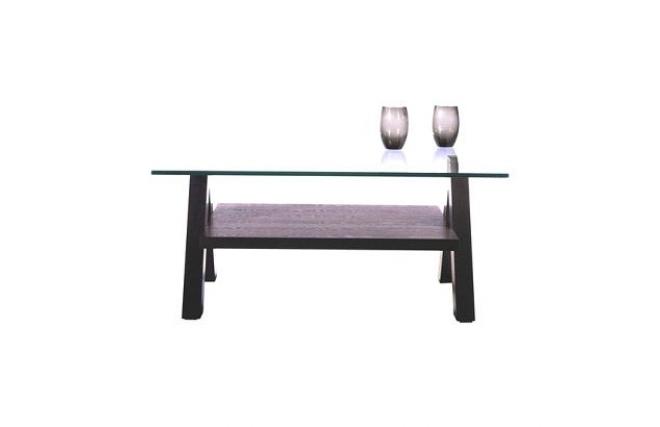 Table basse design weng&eacute; et pleateau en verre tremp&eacute; carr&eacute;e New Bailey