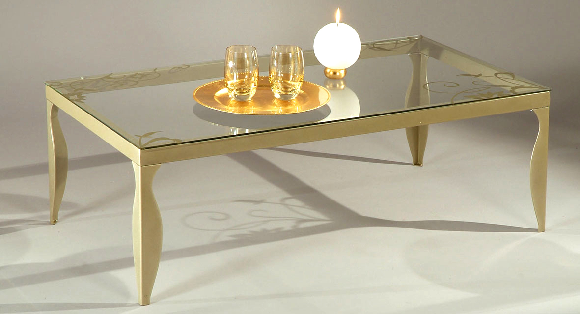 Table basse moderne en verre et acier laqu&eacute;