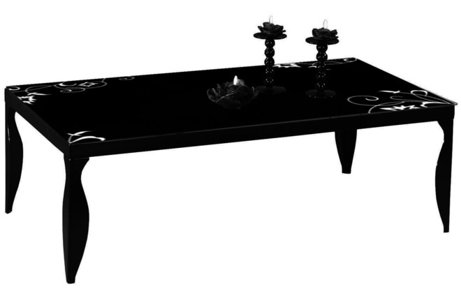 Table basse moderne noire en acier laqu&eacute; et verre tremp&eacute; Baroca