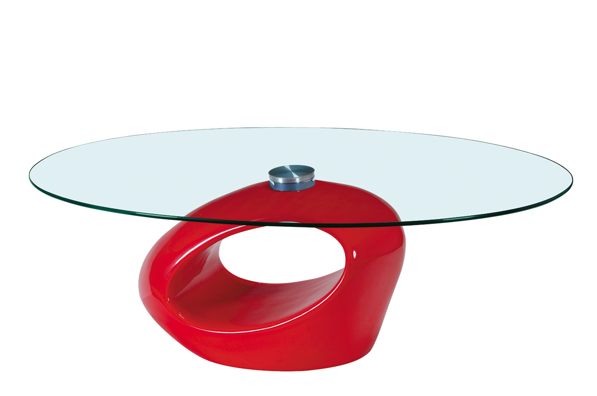 Table basse moderne rouge en verre et abs Rondella