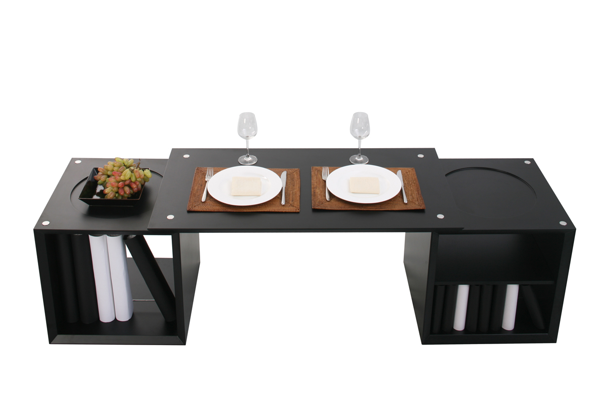Table basse noire 2 &eacute;tag&egrave;res 