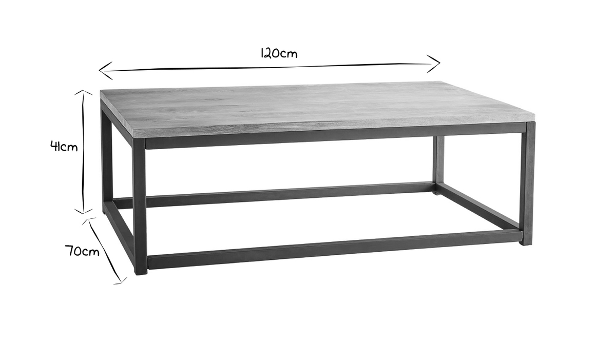 Table basse rectangulaire bois clair manguier massif et mtal noir L120 cm FACTORY