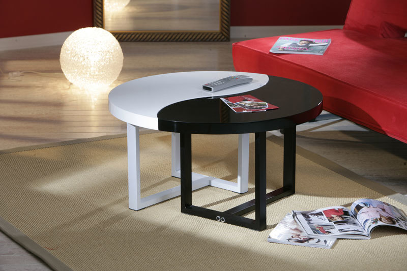 Table basse ronde noire et blanche DOMINO