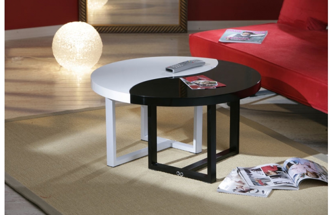 Table basse ronde noire et blanche DOMINO