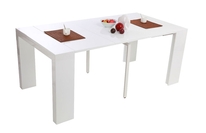 Table console extensible laqu&eacute;e blanche CALEB