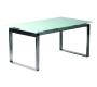 Table de cuisine / &agrave; manger &agrave; rallonges en inox et verre tremp&eacute; Inola