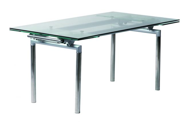 Table de cuisine / &agrave; manger &agrave; rallonges en m&eacute;tal et verre tremp&eacute; Carter