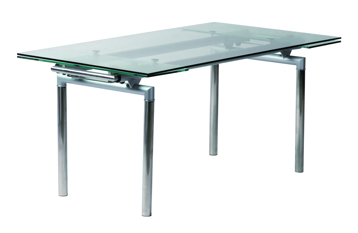 Table de cuisine / salle &agrave; manger CARTER &agrave; rallonge en m&eacute;tal et verre tremp&eacute; image 1