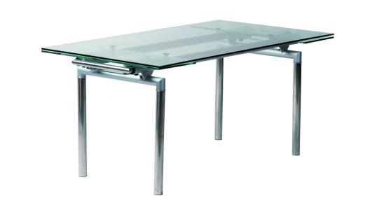 Table de cuisine / salle &agrave; manger CARTER &agrave; rallonge en m&eacute;tal et verre tremp&eacute; image 1