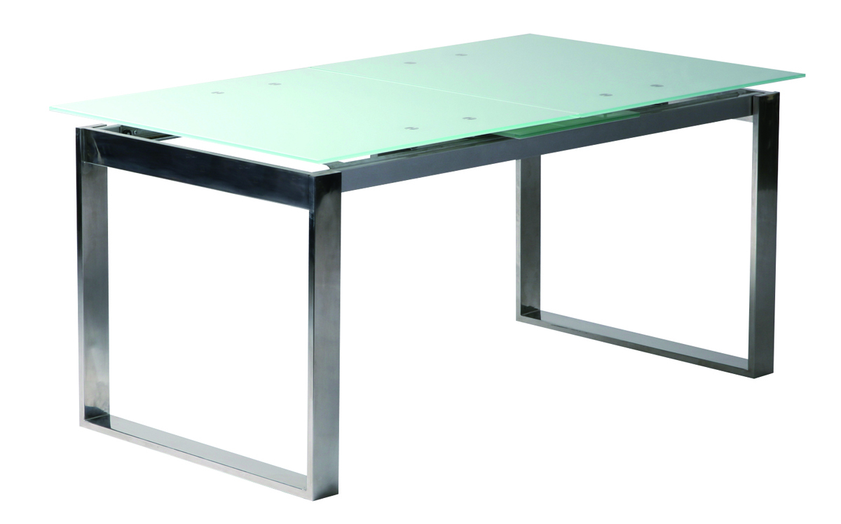 Table de cuisine / salle &agrave; manger INOLA &agrave; rallonge en inox et verre tremp&eacute;  image 1