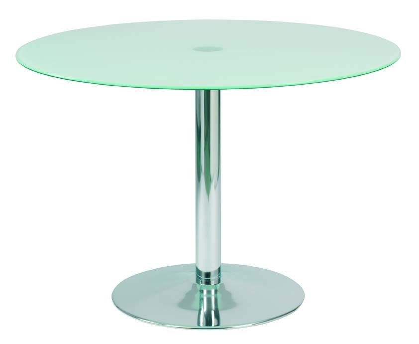 Table de cuisine / salle &agrave; manger ronde en acier et verre tremp&eacute; JANIS 110cm