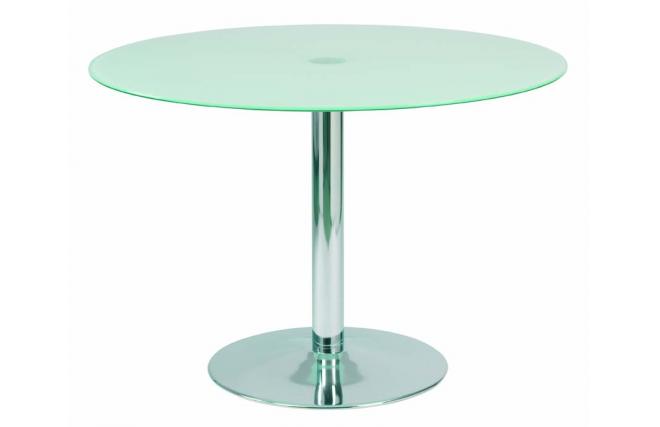Table de cuisine / salle &agrave; manger ronde en acier et verre tremp&eacute; JANIS 110cm