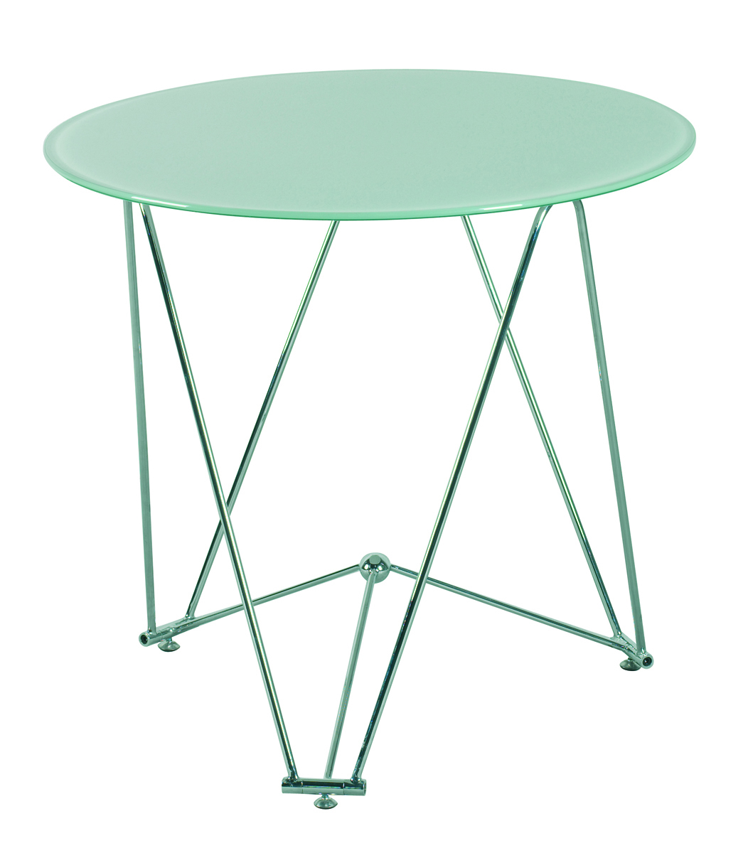 Table de cuisine / salle &agrave; manger ronde JANIS 80 cm en acier et verre tremp&eacute;