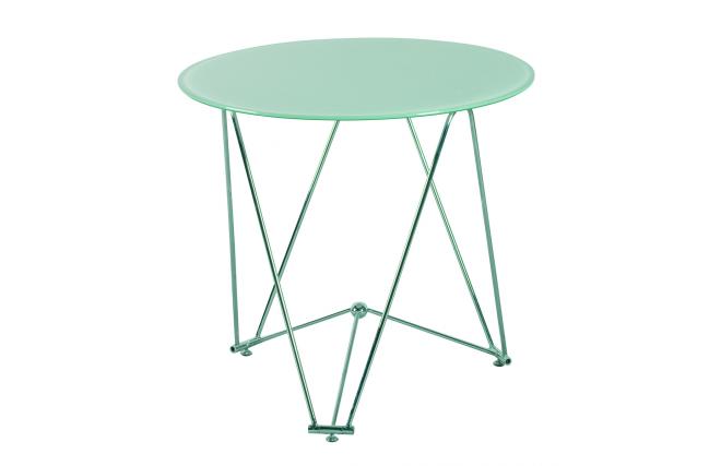 Table de cuisine / salle &agrave; manger ronde JANIS 80 cm en acier et verre tremp&eacute;
