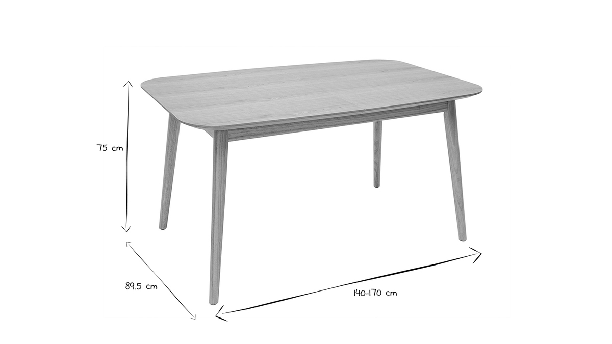 Table extensible rallonges intgres rectangulaire en bois clair chne L140-170 cm ANK