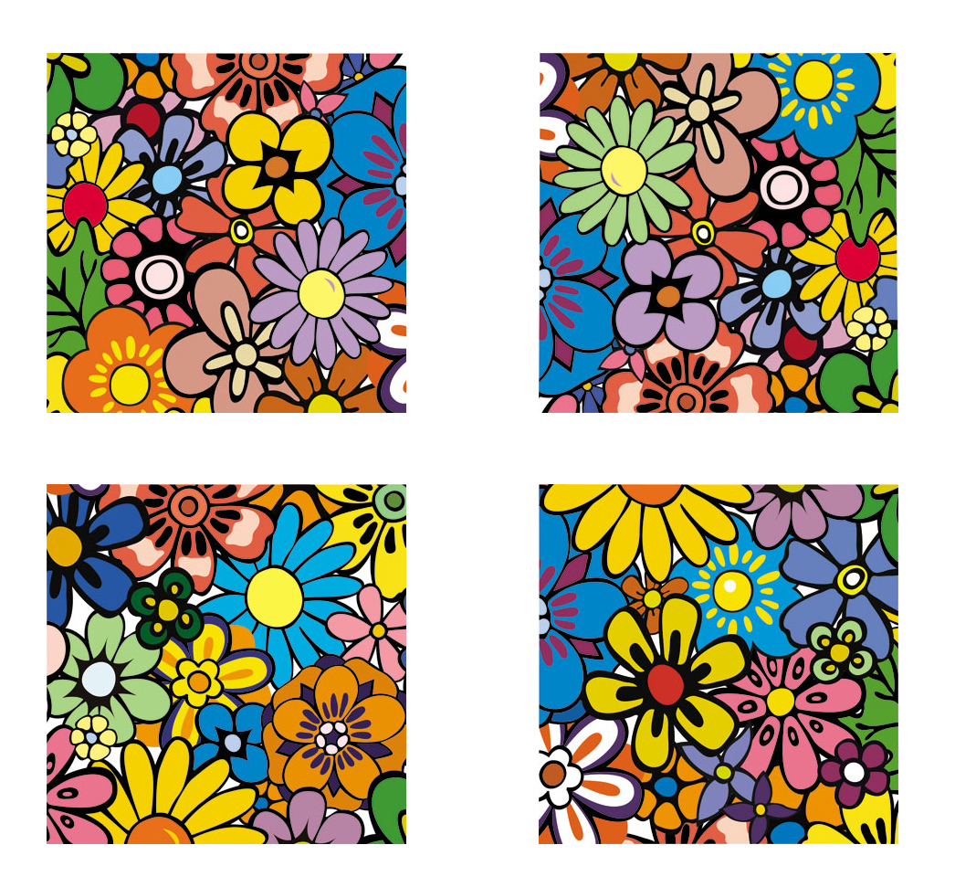 Tableau contemporain multicolore Full Flowers (lot de 4)