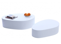 Tables basses design galets laqu&eacute;es blanches CAMILLE (lot de 2)