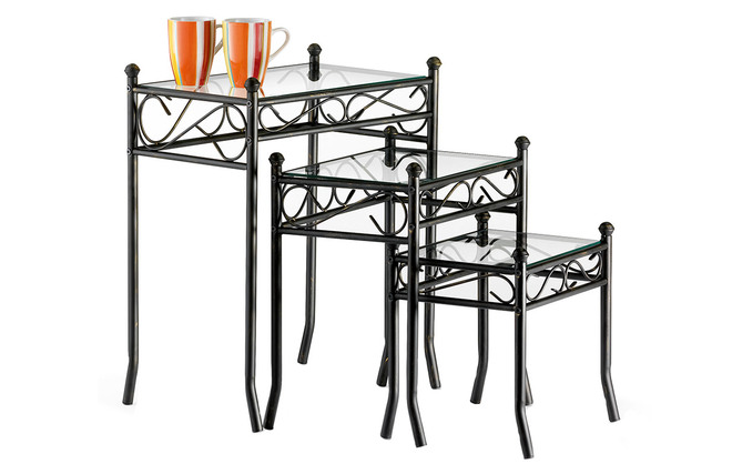 Tables d'appoint en verre et acier FLORENCE