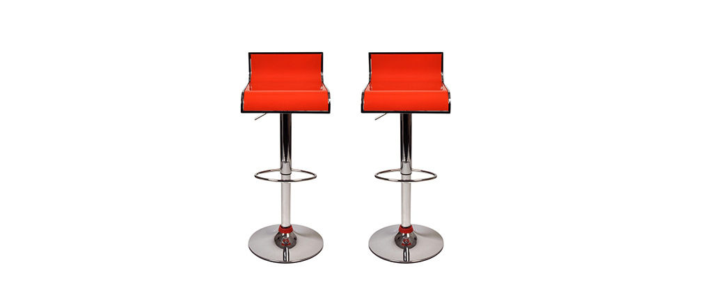 Tabouret de bar / cuisine orange design WAVES (lot de 2)