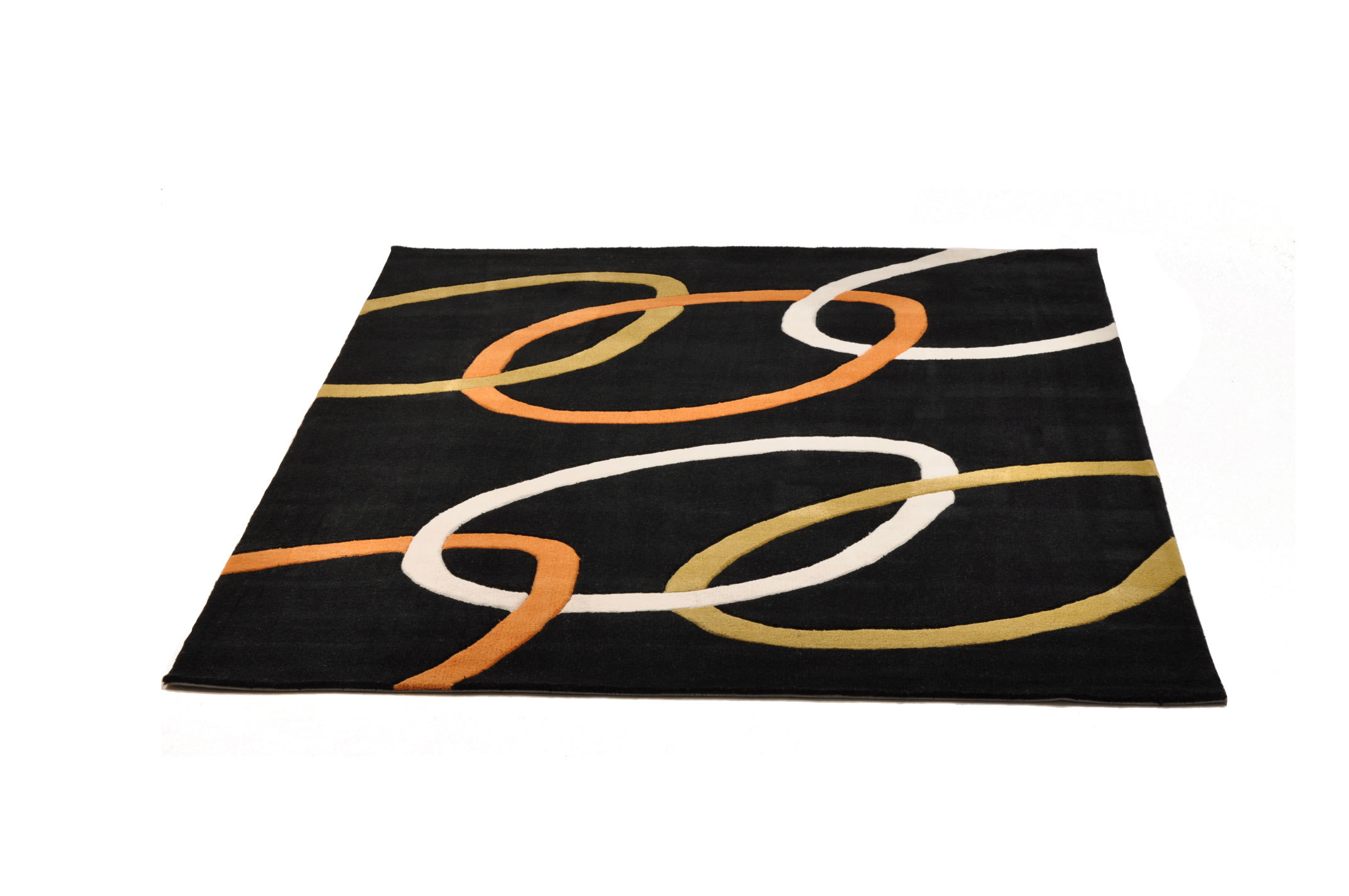 Tapis moderne noir &agrave; motifs Aspidistra