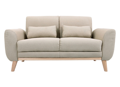 Canap&eacute; scandinave 2 places en tissu beige et bois clair EKTOR