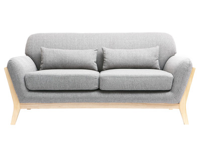 Canap&eacute; scandinave 2 places en tissu gris et bois clair YOKO
