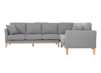 Canap&eacute; d'angle d&eacute;houssable scandinave 5-6 places en tissu gris clair et bois clair OSLO