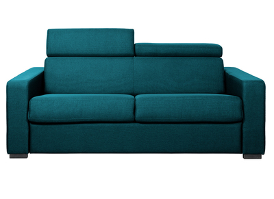 Canap&eacute; convertible avec t&ecirc;ti&egrave;res ajustables 3 places en tissu bleu canard avec matelas 12 cm NORO