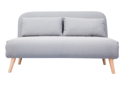 Banquette convertible 2 places en tissu gris clair et bois clair AMIKO