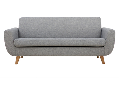 Canap&eacute; scandinave 3 places en tissu gris clair et bois clair PURE