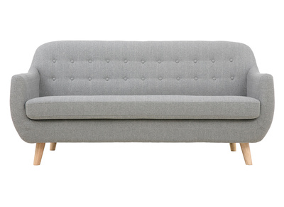 Canap&eacute; scandinave d&eacute;houssable 3 places en tissu gris clair et bois clair YNOK