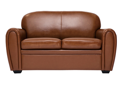 Canap&eacute; cuir vintage 2 places marron et bois noir CLUB